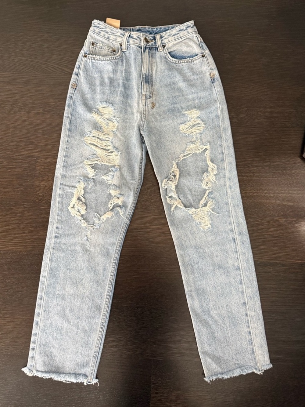 KSUBI Chlo Distressed Straight Leg Jeans Blue Waist 26